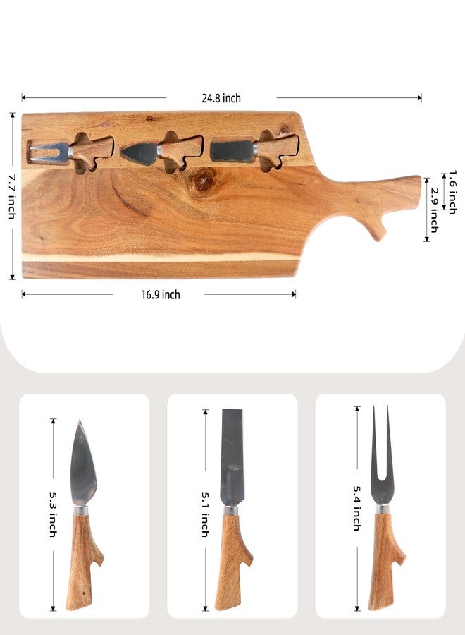 E-ROOM TREND Acacia Wood Charcuterie Board with Cheese Knives, Wood Serving Tray with Handles, Wooden Cheese Board for Meats & Snacks, Perfect for Parties, Weddings, Housewarming Gifts - Image 4