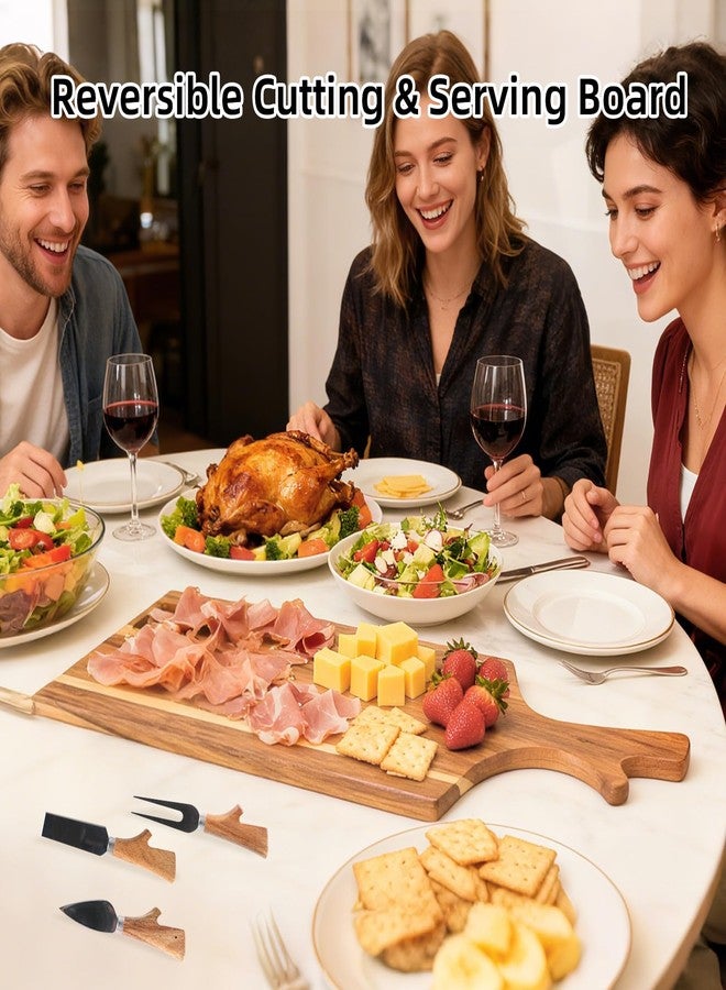 E-ROOM TREND Acacia Wood Charcuterie Board with Cheese Knives, Wood Serving Tray with Handles, Wooden Cheese Board for Meats & Snacks, Perfect for Parties, Weddings, Housewarming Gifts - Image 5