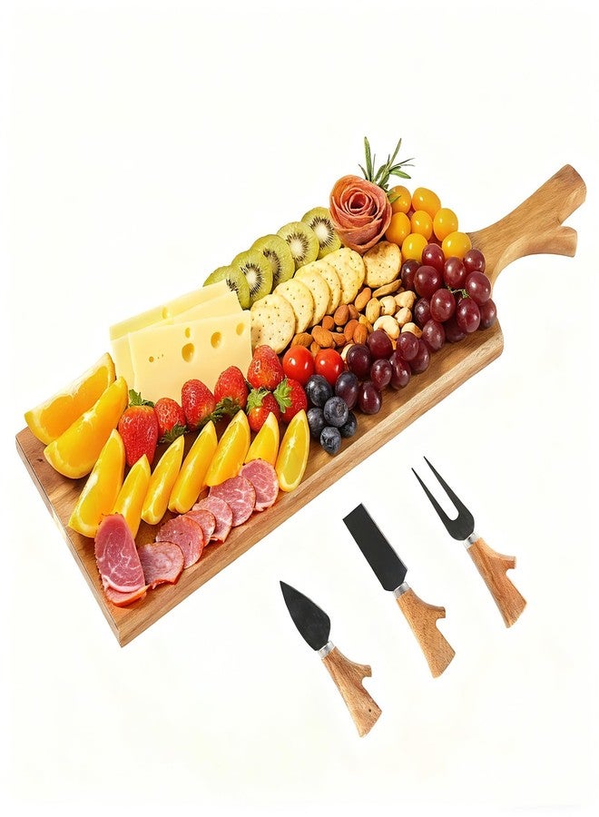 E-ROOM TREND Acacia Wood Charcuterie Board with Cheese Knives, Wood Serving Tray with Handles, Wooden Cheese Board for Meats & Snacks, Perfect for Parties, Weddings, Housewarming Gifts - Image 1