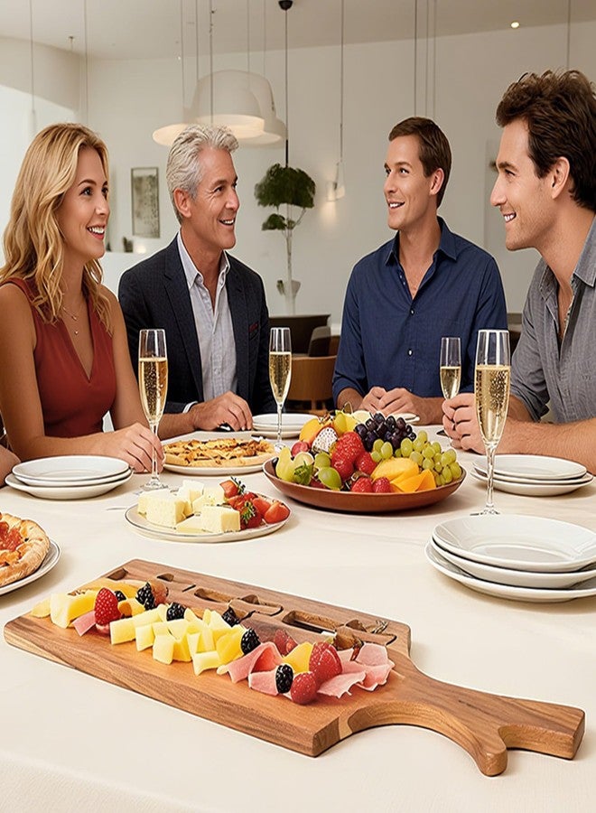 E-ROOM TREND Acacia Wood Charcuterie Board with Cheese Knives, Wood Serving Tray with Handles, Wooden Cheese Board for Meats & Snacks, Perfect for Parties, Weddings, Housewarming Gifts - Image 2