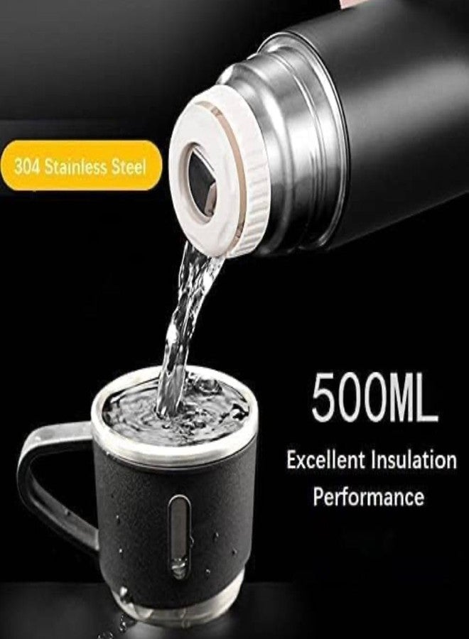 Kitchen Bloom طقم هدايا من كيتشن بلوم، قارورة ماء معزولة بتفريغ الهواء من الفولاذ المقاوم للصدأ، مع كوبين للمشروبات الساخنة والباردة | هدايا ديوالي للموظفين | هدايا للشركات | طقم قارورة معزولة بتفريغ الهواء مع كوبين (أسود)، 500 مل - Image 4
