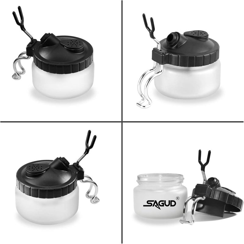 SAGUD Airbrush Cleaning Pot Glass Bottles Cleaner Kit with Air Brush Holder Station - Image 3