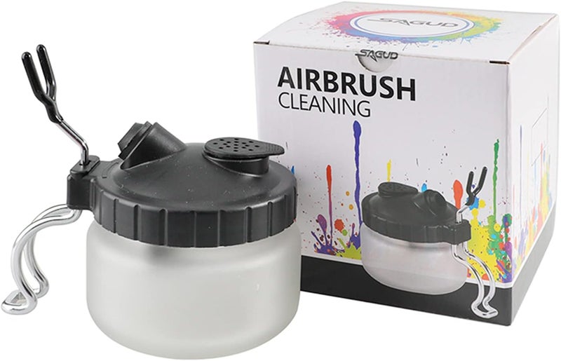 SAGUD Airbrush Cleaning Pot Glass Bottles Cleaner Kit with Air Brush Holder Station - Image 2