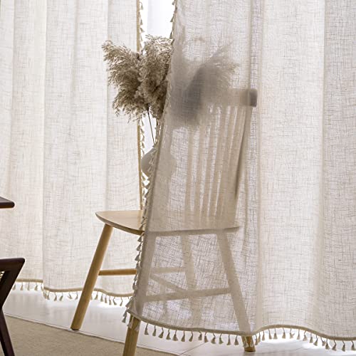VOILYBIRD Natural Linen Blended Farmhouse Curtains 63 Inches Long Boho Curtains  Drapes Country Style for Bedroom W40 x L63 Natural 2 Panels Set