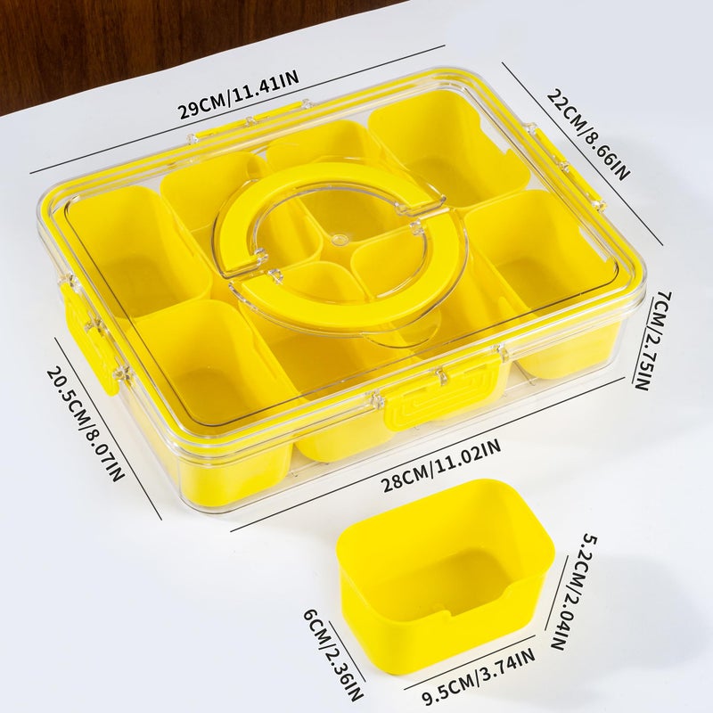 WACOI Divided Snack Serving Tray with Lid and Handle Travel Snackle Charcuterie Container Portable Storage Organizer for Candy, Fruits, Nuts, Snacks, Party, Picnic (1pack, Yellow) - Image 2