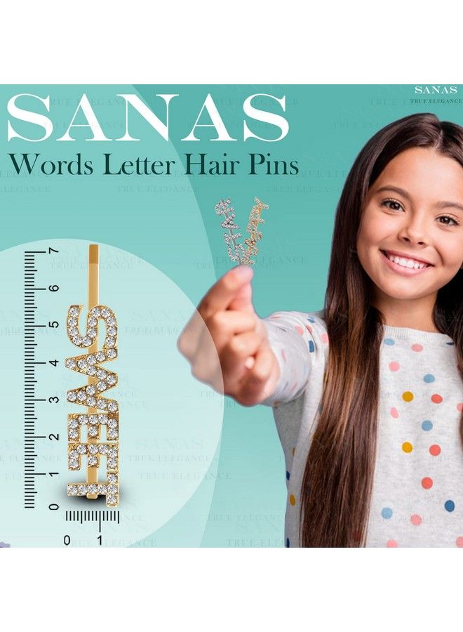 Sanas Hair Pins For Women Stylish 8 Pc Hair Accessories For Girls Hair Clips Bobby Pins For Hair Stone Clips For Hair Women Letters Words Side Pins Metal Pins For Girls Crystal Hair Accessories 8Pc - Image 3