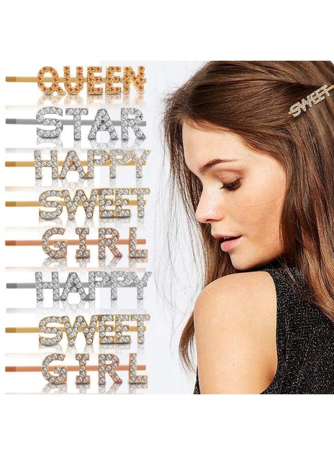 Sanas Hair Pins For Women Stylish 8 Pc Hair Accessories For Girls Hair Clips Bobby Pins For Hair Stone Clips For Hair Women Letters Words Side Pins Metal Pins For Girls Crystal Hair Accessories 8Pc - Image 2