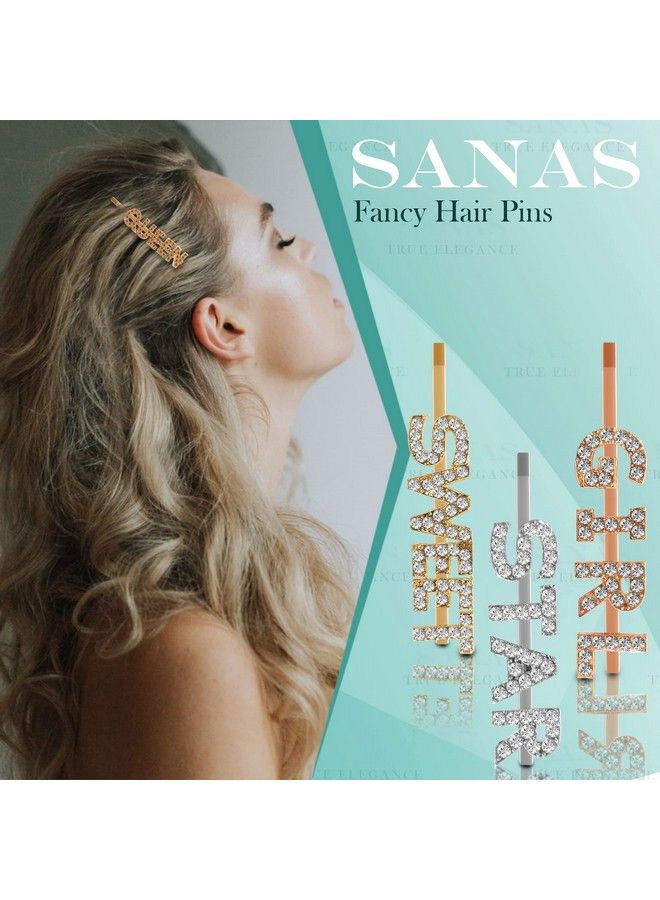 Sanas Hair Pins For Women Stylish 8 Pc Hair Accessories For Girls Hair Clips Bobby Pins For Hair Stone Clips For Hair Women Letters Words Side Pins Metal Pins For Girls Crystal Hair Accessories 8Pc - Image 5