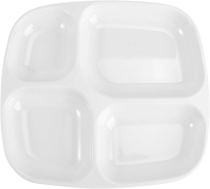 DOITOOL 4 Compartment White Plastic Divided Plates for Adults Divided Salad Plate Dessert Tray Dinner Tray Food Separator Container Reusable Plastic Portion Control Container - Image 1