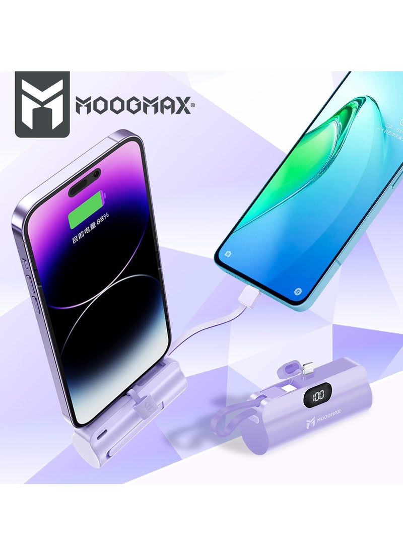 2-في-1 باور بنك سوبر تايني سايز ميني بسعة 5000mAh وبحجم قلم الروج, ووزن خفيف يجعل حمله واستخدامه سهل, بمخرجين مخرج ايفون أساسي ومخرج تايب-سي جانبي, يدعم تقنيات الشحن السريع, يسمح بحمله على أثناء السفر