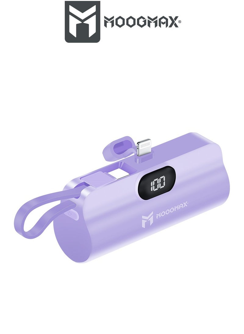 2-في-1 باور بنك سوبر تايني سايز ميني بسعة 5000mAh وبحجم قلم الروج, ووزن خفيف يجعل حمله واستخدامه سهل, بمخرجين مخرج ايفون أساسي ومخرج تايب-سي جانبي, يدعم تقنيات الشحن السريع, يسمح بحمله على أثناء السفر