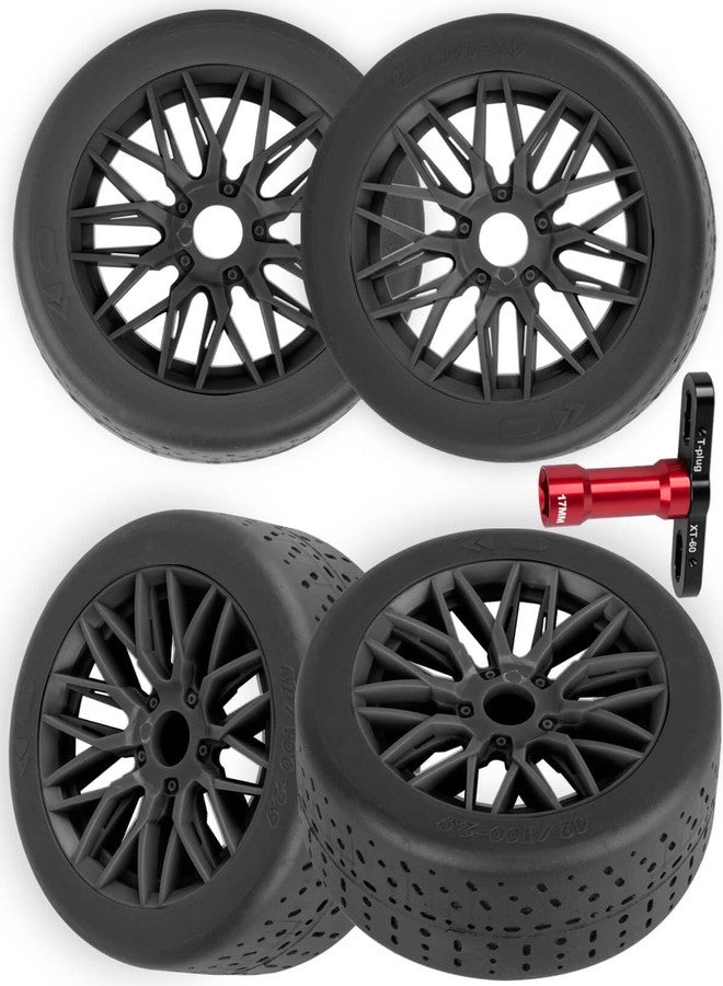 hopsupRC RC Rubber Wheels Tires for 1/8 Typhon 6S BLX,1/7 Infraction 6S BLX,Limitless,4PCS Highway Wheels Soft Tires Truck Tire Highway Tires,Black - Image 1