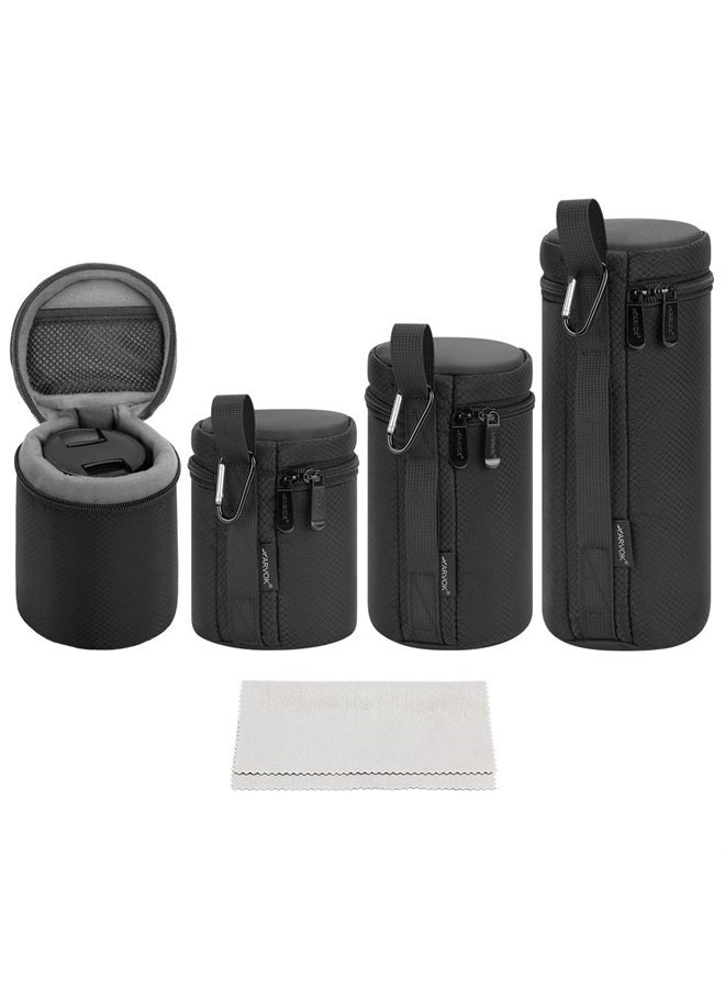 Camera Lens Case, Water Resistant Protective Lens Pouch for DSLR Camera Lens, 4 Size Thick Camera Lens Bag for Nikon, Tamron, Sigma, Pentax, Sony, Fuji, Panasonic (4 Pack)