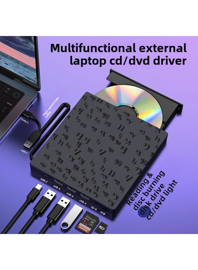 محرك أقراص USB سبعة في واحد، محرك أقراص DVD، محرك أقراص ضوئية خارجي، قراءة ونقش، كمبيوتر محمول مدمج، حرق الأقراص المضغوطة الخارجية - اللون: 7 في 1 【USB-C*2/USB*2/SD/TF/DC5V】 - Image 2