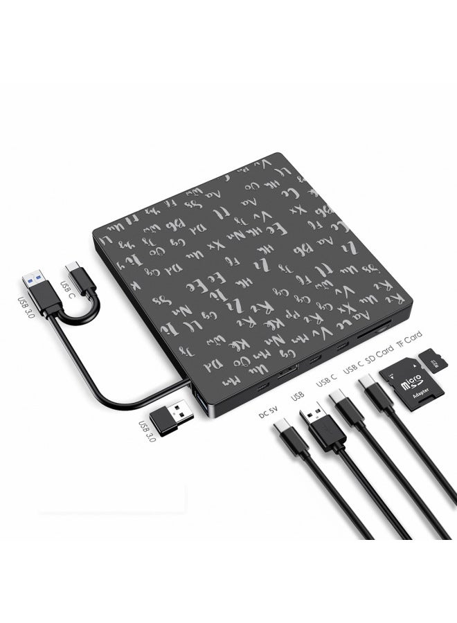 محرك أقراص USB سبعة في واحد، محرك أقراص DVD، محرك أقراص ضوئية خارجي، قراءة ونقش، كمبيوتر محمول مدمج، حرق الأقراص المضغوطة الخارجية - اللون: 7 في 1 【USB-C*2/USB*2/SD/TF/DC5V】 - Image 1