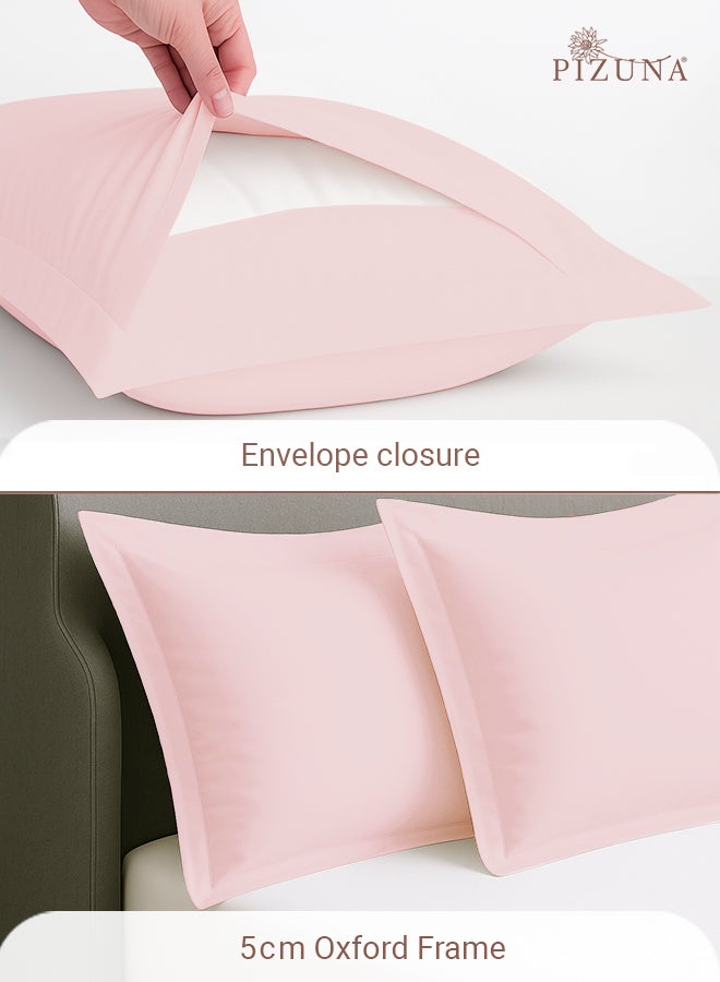 Pizuna Pure Combed Cotton Standard Pillow Cases 50x75 cm Light Pink, 400 Thread Count Soft Luxurious 100% Long Staple Cotton Sateen Weave Pillow Cover With 5cm Hem (Cooling Pillowcase - 2 PC) - Image 4