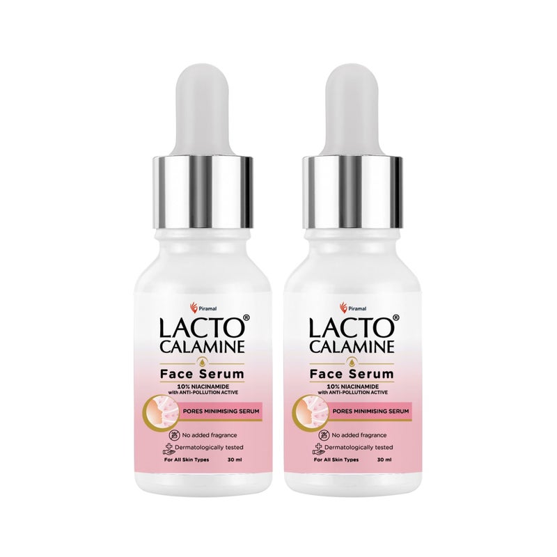 Lacto Calamine 10 Niacinamide Face Serum  30ml x Pack of 2  Pore Minimizing Acne Marks Blemishes  Oil Balancing  Face Serum for Women  Men  Reduces Pigmentation  Dermatologically Tested - Image 1