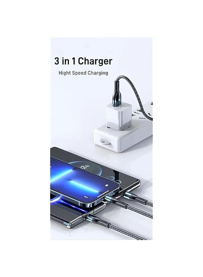 3 in 1 Charging Cable - 120W Power Fast Charger Cords Universal Phone Charger, Multiple Ports Charging Cord with USB C to Type C/Micro/Phone Connectors Compatible with Laptop/Tablet/Phone (120CM) - Image 4
