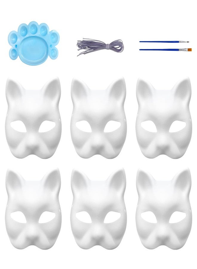 Qavctw 6pcs Cat Mask to Decorate DIY Paint Masquerade Mask Costume Prop for Carnival Cosplay Party Favors - Image 1