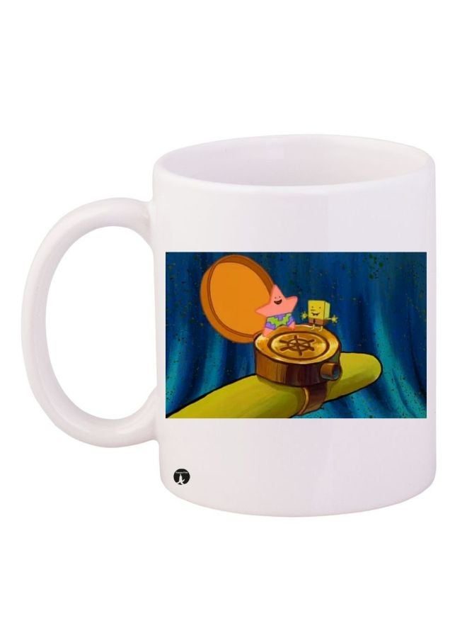 SpongeBob SquarePants Printed Coffee Mug White/Blue/Brown 11ounce