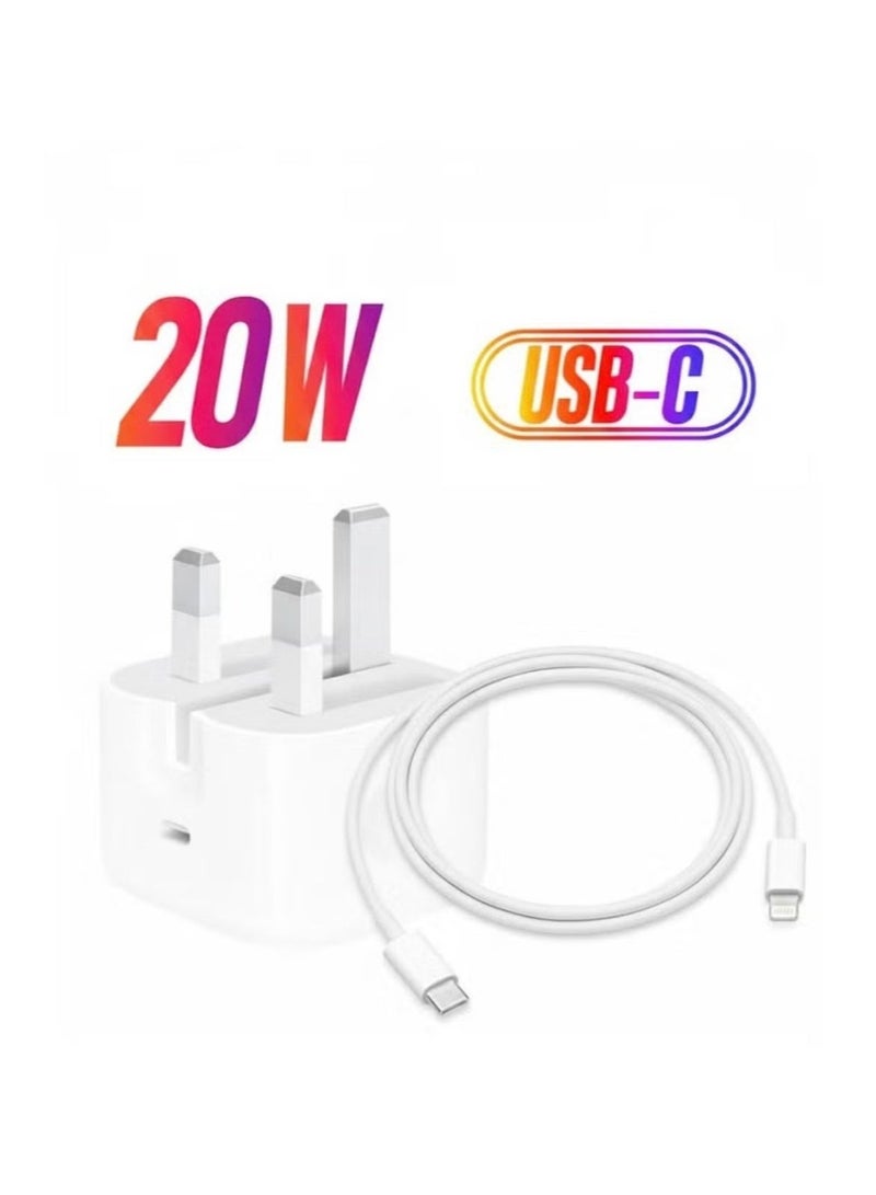 تنبلس شاحن ايفون سريع 20 وات | شاحن حائط USB C سريع مع كابل USB C إلى Lightning متوافق مع iPhone 14/14 Pro/14 Pro Max/13/12/SE2020/11/XR/XS Max/X/iPad - Image 2