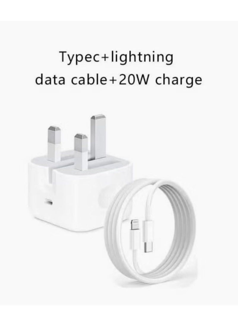 تنبلس شاحن ايفون سريع 20 وات | شاحن حائط USB C سريع مع كابل USB C إلى Lightning متوافق مع iPhone 14/14 Pro/14 Pro Max/13/12/SE2020/11/XR/XS Max/X/iPad - Image 3