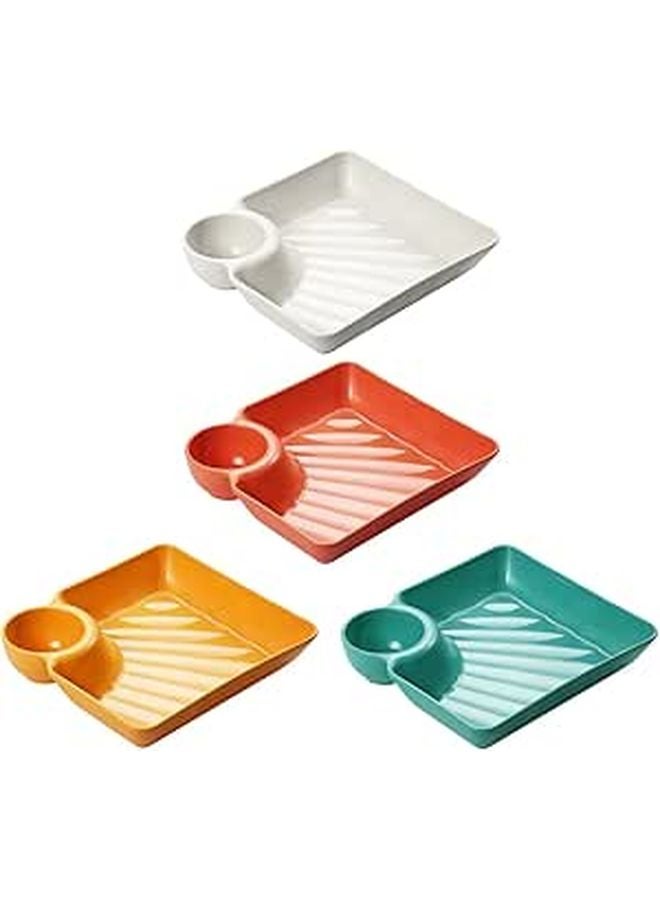 Square Plastic Snack Plates Set of 4 for Sushi Dumplings Fries Lightweight Serving Dishes - Image 1