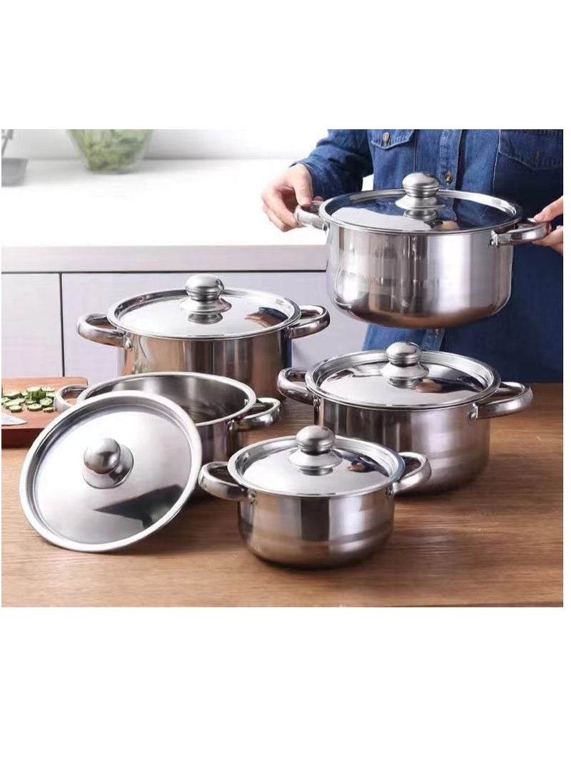 Bright Home 10 Pcs Tri-ply Stainless Steel Cookware Set - Induction Compatible, Dishwasher Safe, Oven Safe, Ergonomic Handles, and Chrome Finish - Image 2