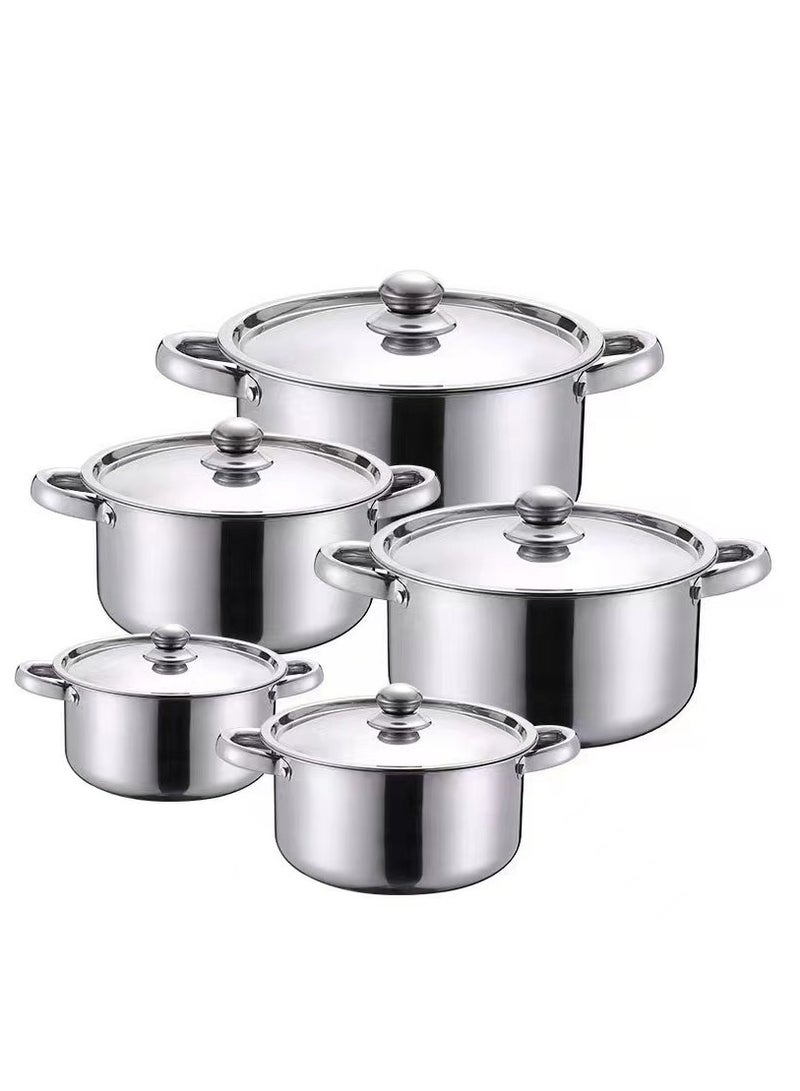 Bright Home 10 Pcs Tri-ply Stainless Steel Cookware Set - Induction Compatible, Dishwasher Safe, Oven Safe, Ergonomic Handles, and Chrome Finish - Image 1