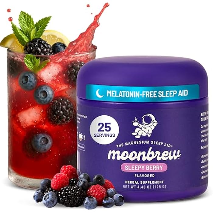 MoonBrew Magnesium Sleep Aid Drink Mix, Mixed Berry – Melatonin-Free Nighttime Ritual for Relaxation & Deep Rest – Fruity Sleepy Tea Alternative with L-Theanine & Zinc – 25 Servings - Image 1