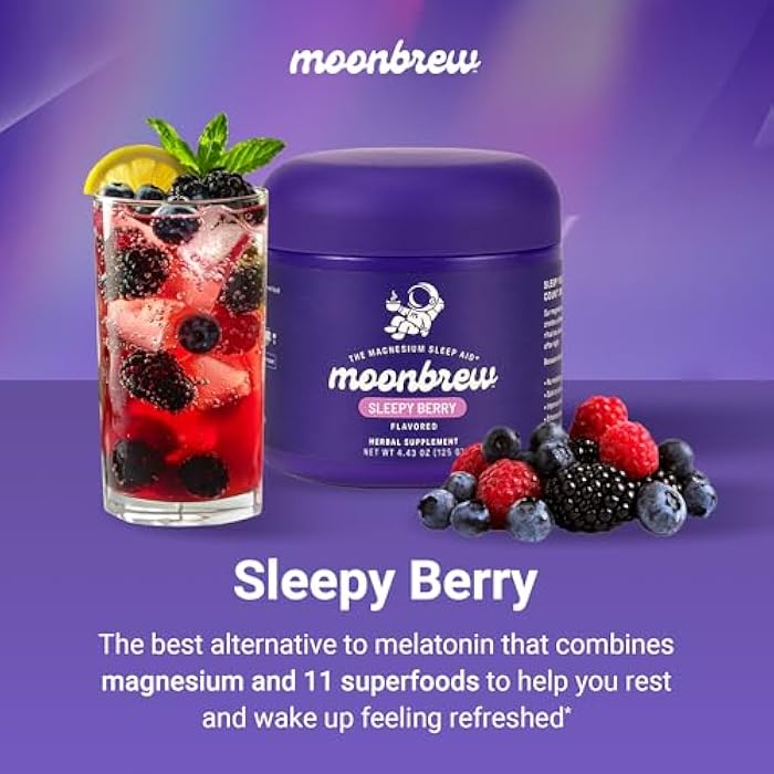 MoonBrew Magnesium Sleep Aid Drink Mix, Mixed Berry – Melatonin-Free Nighttime Ritual for Relaxation & Deep Rest – Fruity Sleepy Tea Alternative with L-Theanine & Zinc – 25 Servings - Image 3