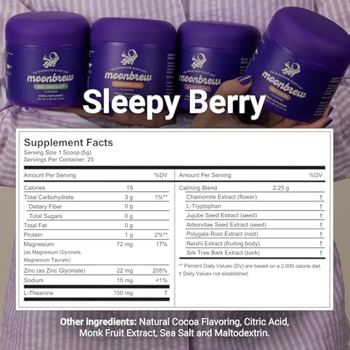 MoonBrew Magnesium Sleep Aid Drink Mix, Mixed Berry – Melatonin-Free Nighttime Ritual for Relaxation & Deep Rest – Fruity Sleepy Tea Alternative with L-Theanine & Zinc – 25 Servings - Image 2