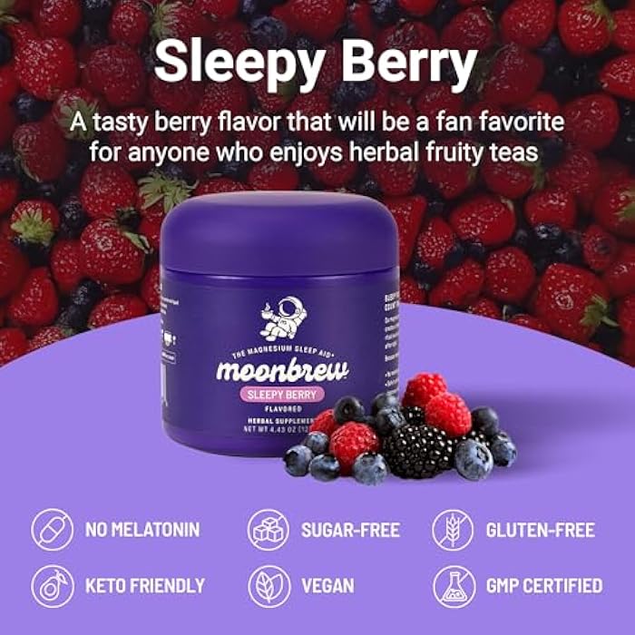 MoonBrew Magnesium Sleep Aid Drink Mix, Mixed Berry – Melatonin-Free Nighttime Ritual for Relaxation & Deep Rest – Fruity Sleepy Tea Alternative with L-Theanine & Zinc – 25 Servings - Image 4