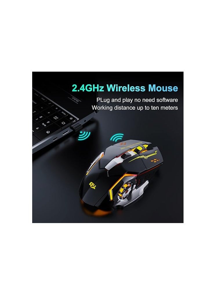 وايرلس ماوس ألعاب لاسلكي قابل لإعادة الشحن بنقرة صامتة مع 6 أزرار، 3 مستويات DPI قابلة للتعديل، أضواء LED ملونة لأجهزة الكمبيوتر المحمول، iPad، MacOS، الكمبيوتر الشخصي، Windows، Android (أسود) - Image 2