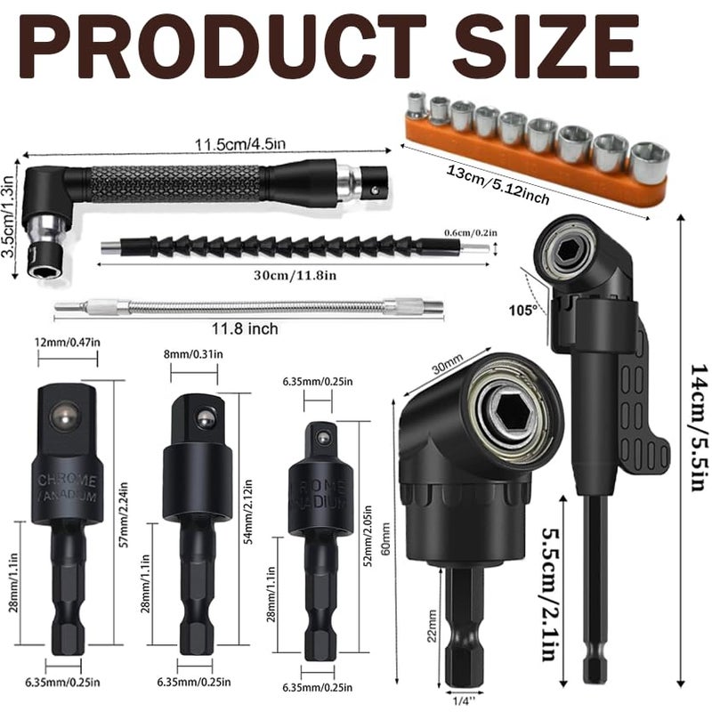 DOOOYU 37Pcs Flexible Drill Bit Extension right angle drill attachment Include 90 degree Bits drill attachment Hex Shank 105° Right Angle Drill Attachment Short Screwdriver Rotatable Socket Adapter - Image 5