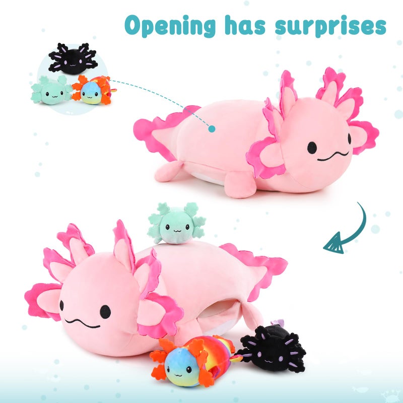 MaoGoLan 4Pcs Giant Axolotl Plush with 3 Babies Inside-23.5 "" Large Ultra Soft Axolotl Stuffed Animals Throw Pillow-Squishy Plush Collection Gift for Axolotl Lover Kids Teens - Image 2