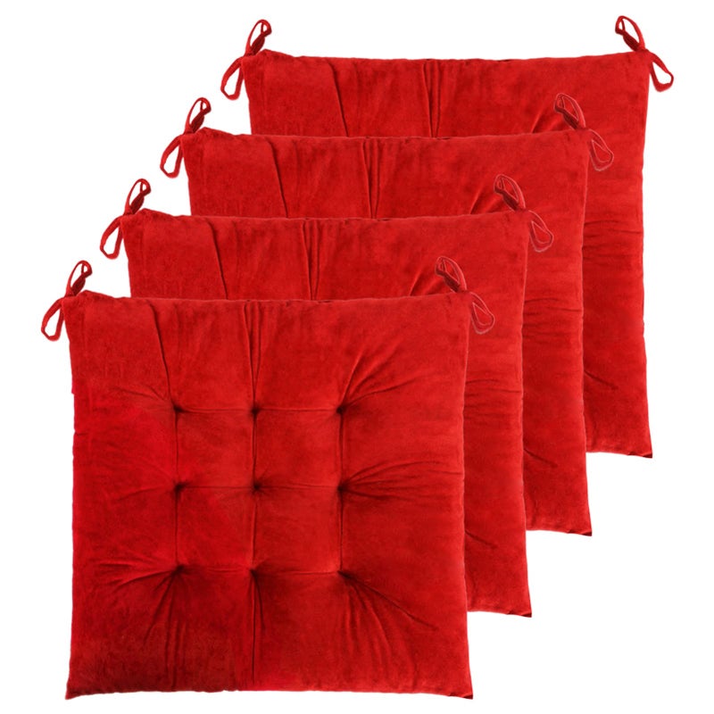 ELFJOY 4 Pack Chair Cushions for Dining Chairs Chair Pads Cushion for Kitchen Office Tufted Square Seat Cushion with Ties 16 Red Velvet