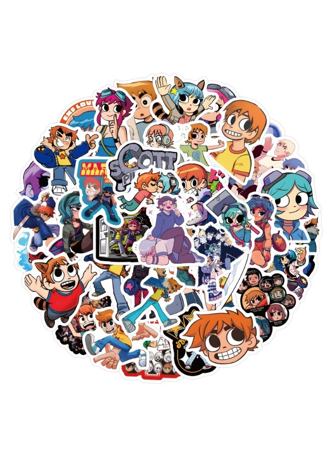 NIBEMINENT 55 Pcs Scott Pilgrim Deco Kit Waterproof Stickers, High Definition Printing Bright Colors, Suitable for Laptop Skateboard Luggage Water Bottle Guitar DIY  - Image 1