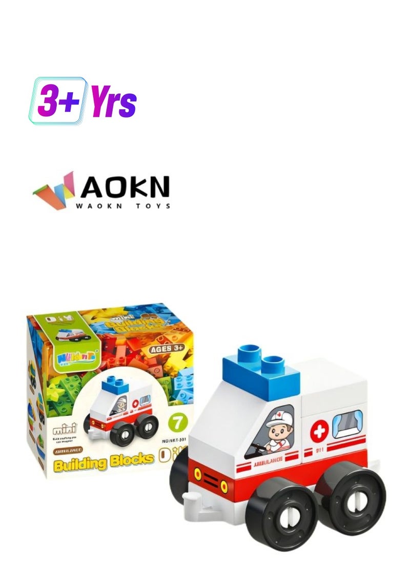 WAOKN New Kids Early Education Easy Assembling Building Blocks Toy Cars Cute and Fetching City Transportation Vehicle Series Ambulance 