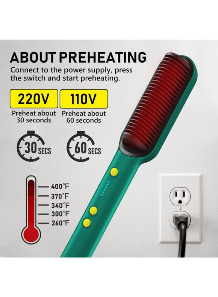 Dream Zone Straightener Brush 2 in 1 Brush for Women with 5 Temp & Fast Heating Negative Ion Styling Comb That Smoothes Hair Frizz Green - Image 3