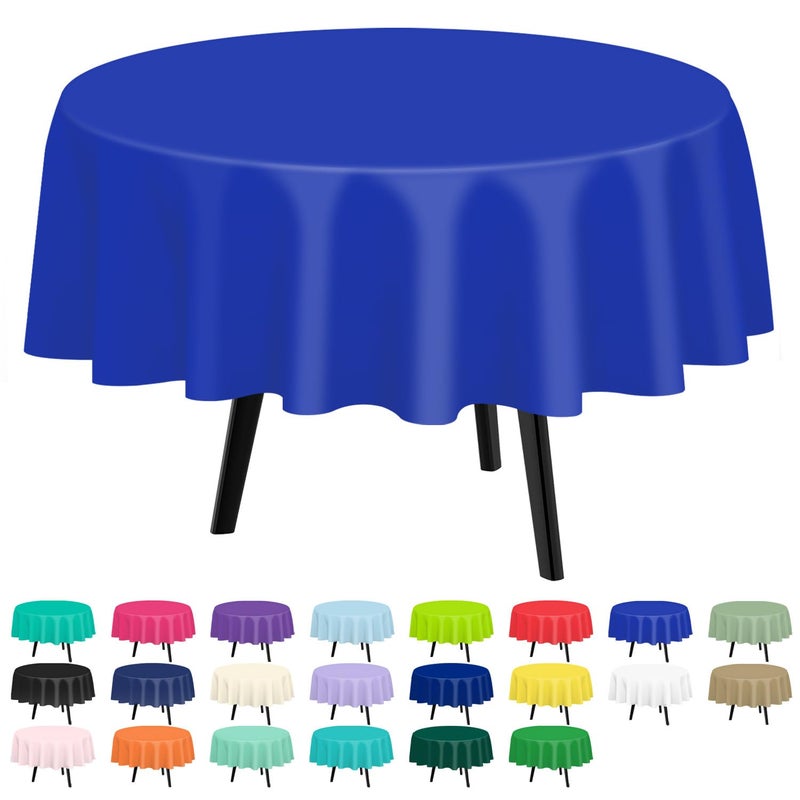 QIKSION Dark Blue Round Tablecloth 2 Pack, 84 Inch Plastic Table Cover Disposable for Parties - Image 1