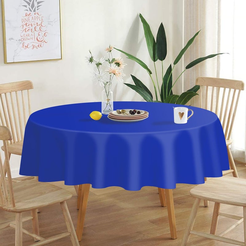 QIKSION Dark Blue Round Tablecloth 2 Pack, 84 Inch Plastic Table Cover Disposable for Parties - Image 2
