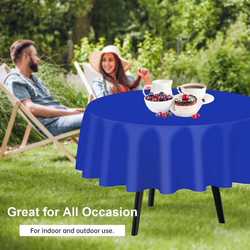 QIKSION Dark Blue Round Tablecloth 2 Pack, 84 Inch Plastic Table Cover Disposable for Parties - Image 4