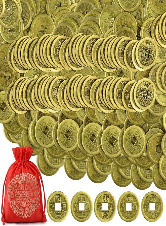 Coopay 300 Pieces Chinese Coins New Year Feng Shui Coins Good Luck Fortune I-Ching Ornament with 10 Ancient Dynasty Styles and Red Lucky Pouch for Health and Wealth (0.8inch) - Image 1