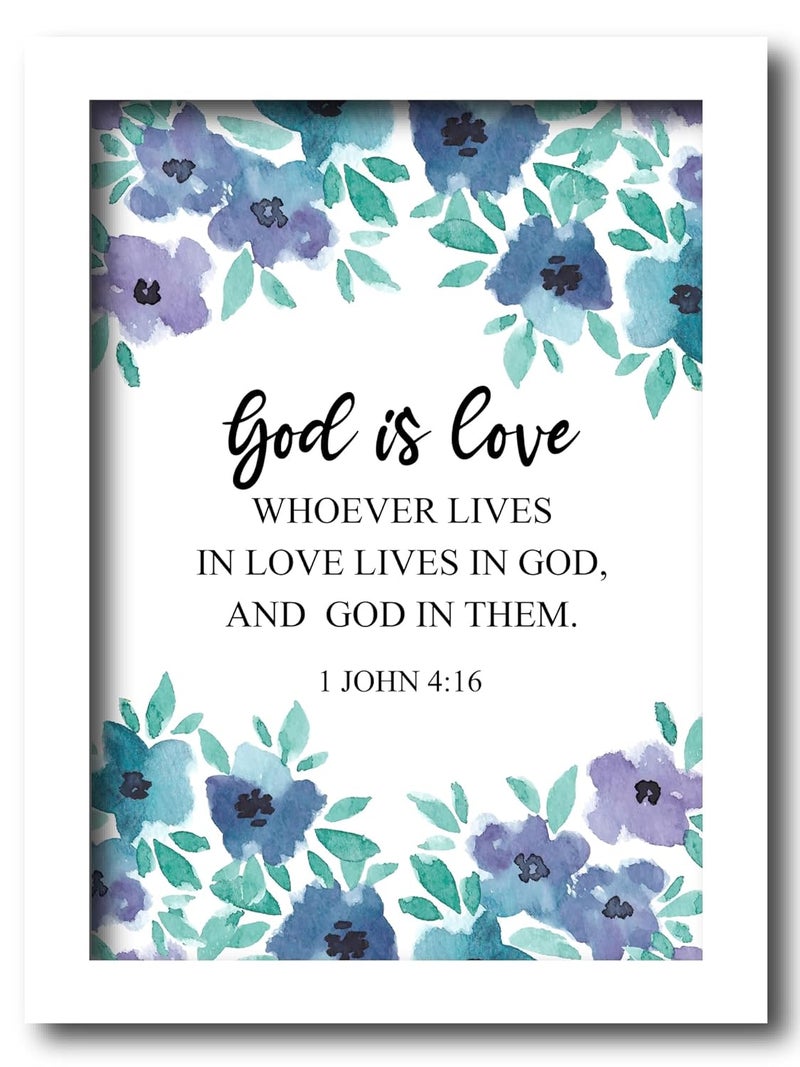 AR Creative God is Love Bible Verse Wall Photo Framed Wall Poster Bible Quotes Print with Frame Home 136 inch x 102 inch Multicolor White Frame - Image 1