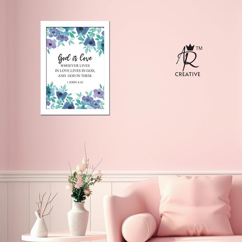 AR Creative God is Love Bible Verse Wall Photo Framed Wall Poster Bible Quotes Print with Frame Home 136 inch x 102 inch Multicolor White Frame - Image 2
