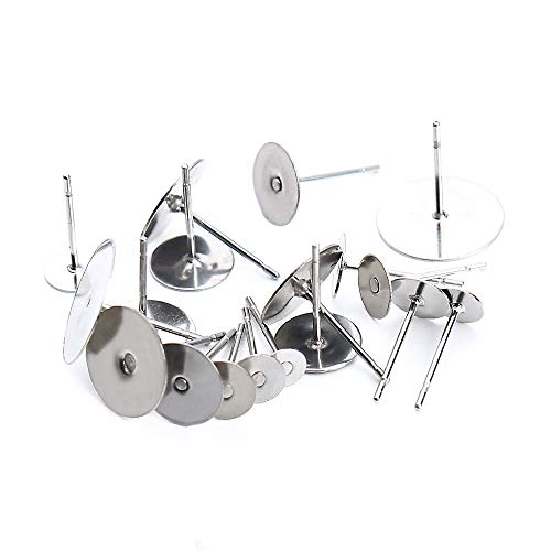 Newless 100 Pieces Stainless Steel Earrings Posts Flat Pad,100 Pieces Butterfly Earring Backs,100 Pieces Bullet Earring Backs,Total 300 Pieces (10mm) - Image 4