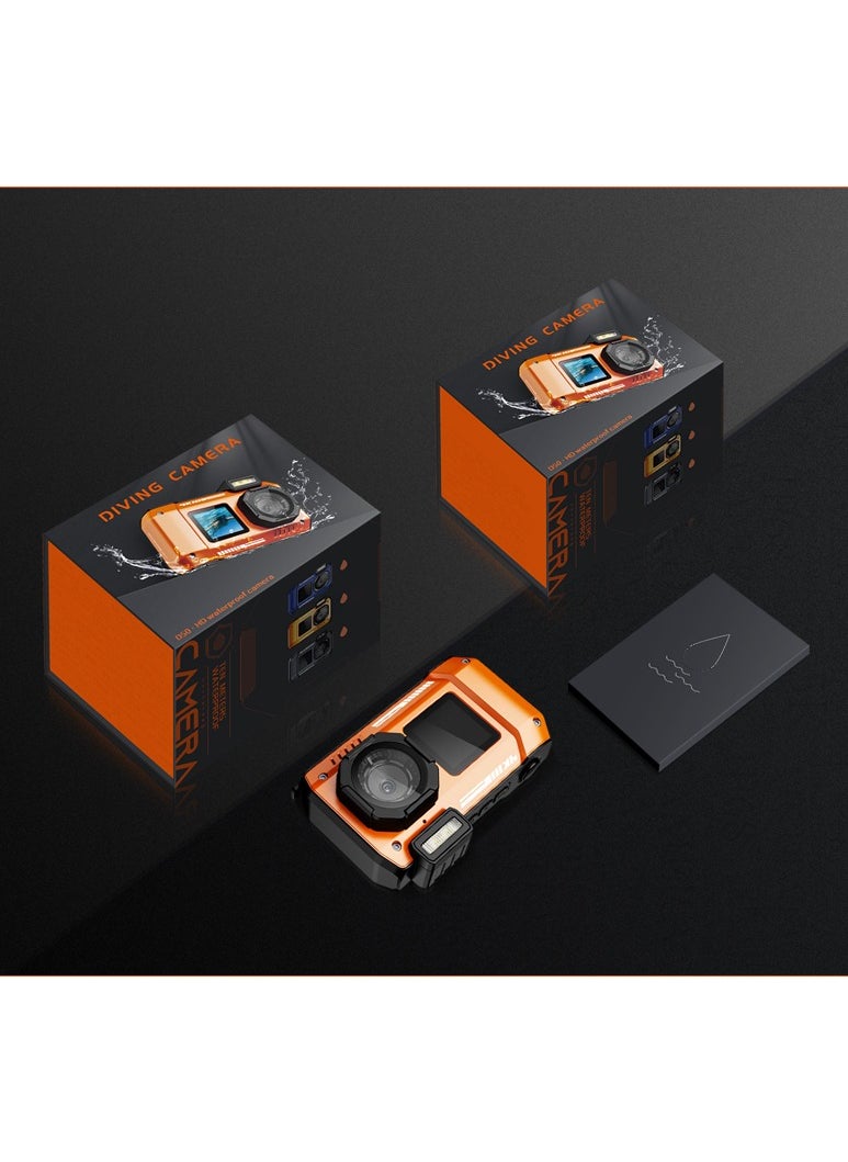 32FT Underwater Camera 4K 48MP Waterproof Camera Rugged Dustproof Shockproof, Autofocus Selfie Dual-Screen Underwater Camera for Snorkeling Diving Sport Floatable Digital Camera with 64GB Card(Orange)