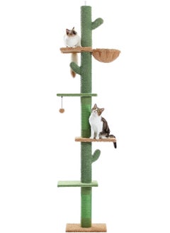 Cactus Cat Tree Floor to Ceiling Cat Tower with Audjstable Height(241-273 cm), 5 Tiers Cat Climbing Activity Center with Cozy Hammock, Platforms and Dangling Balls for Indoor Cats