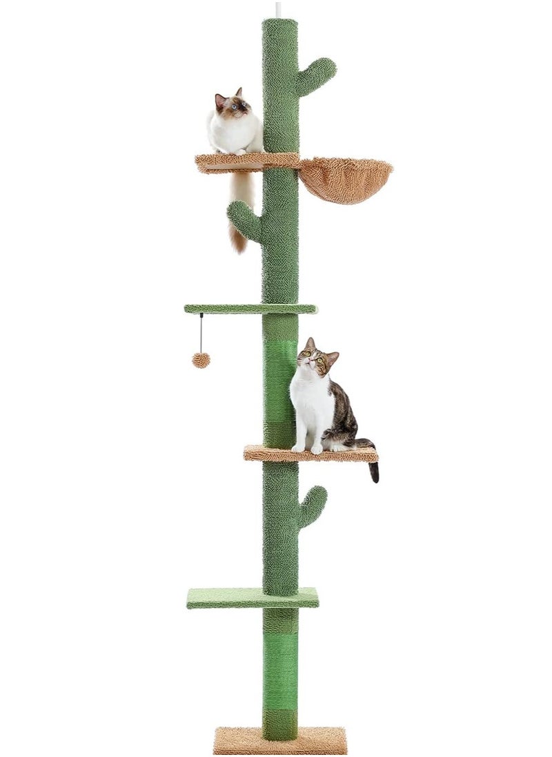 Alissa - Cactus Cat Tree Floor to Ceiling Cat Tower with Audjstable Height(241-273 cm), 5 Tiers Cat Climbing Activity Center with Cozy Hammock, Platforms and Dangling Balls for Indoor Cats - Image 1